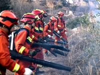 A comprehensive combat drill for forest fire emergency response takes place in Qingdao, China, on December 11, 2024. (