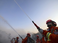 A comprehensive combat drill for forest fire emergency response takes place in Qingdao, China, on December 11, 2024. (