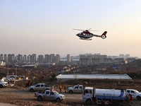 A comprehensive combat drill for forest fire emergency response takes place in Qingdao, China, on December 11, 2024. (