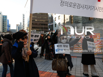 A small group of President Yoon Suk-yeol's supporters, primarily elderly individuals, holds a rally in front of the People Power Party's cen...