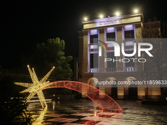 Christmas lights adorn the town hall in Cava de'Tirreni, Salerno, Italy, on December 11, 2024. (