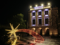 Christmas lights adorn the town hall in Cava de'Tirreni, Salerno, Italy, on December 11, 2024. (