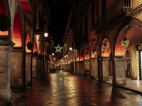 Christmas lights adorn the arcades and the city center in Cava de'Tirreni, Salerno, Italy, on December 11, 2024. (