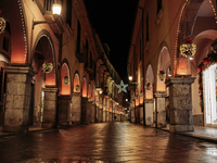 Christmas lights adorn the arcades and the city center in Cava de'Tirreni, Salerno, Italy, on December 11, 2024. (