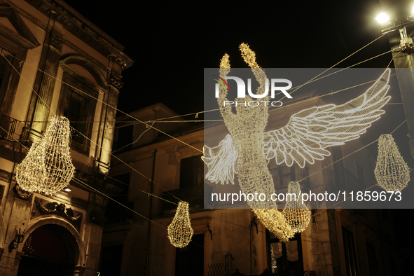 Christmas lights adorn the city center in Cava de'Tirreni, Salerno, Italy, on December 11, 2024. 