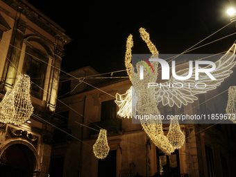 Christmas lights adorn the city center in Cava de'Tirreni, Salerno, Italy, on December 11, 2024. (