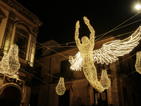 Christmas lights adorn the city center in Cava de'Tirreni, Salerno, Italy, on December 11, 2024. (