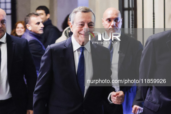 Mario Draghi attends the ceremony of conferring the ISPI 2024 Prize at Palazzo Clerici in Milan, Italy, on December 9, 2024 