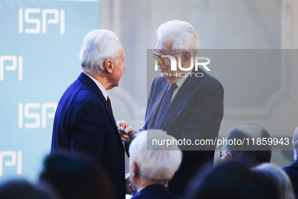 Mario Monti attends the ceremony of conferring the ISPI 2024 Prize to Mario Draghi at Palazzo Clerici in Milan, Italy, on December 9, 2024 