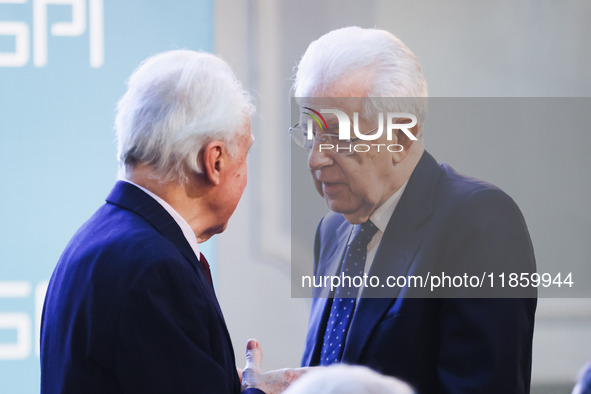 Mario Monti attends the ceremony of conferring the ISPI 2024 Prize to Mario Draghi at Palazzo Clerici in Milan, Italy, on December 9, 2024 