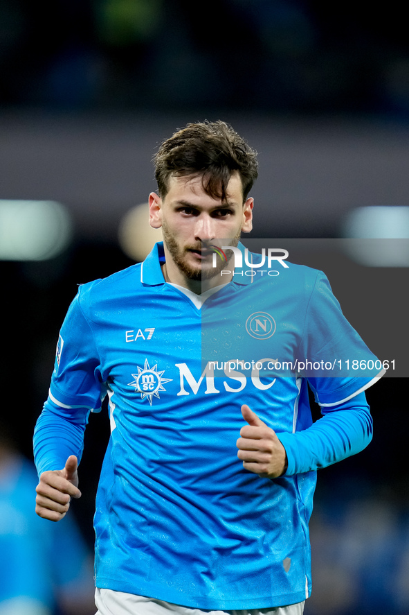 Khvicha Kvaratskhelia of SSC Napoli looks on during the serie Serie A Enilive match between SSC Napoli and SS Lazio at Stadio Diego Armando...