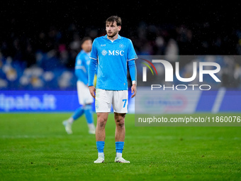 Khvicha Kvaratskhelia of SSC Napoli looks on during the serie Serie A Enilive match between SSC Napoli and SS Lazio at Stadio Diego Armando...