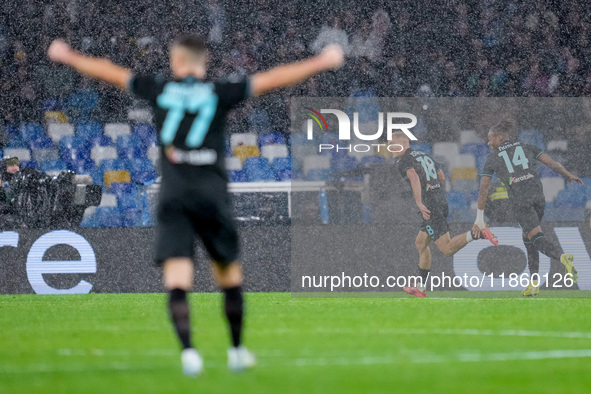 Gustav Isaksen of SS Lazio celebrates after scoring first goal during the serie Serie A Enilive match between SSC Napoli and SS Lazio at Sta...