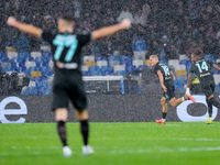 Gustav Isaksen of SS Lazio celebrates after scoring first goal during the serie Serie A Enilive match between SSC Napoli and SS Lazio at Sta...