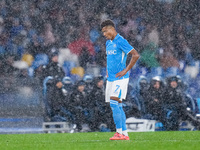 David Neres of SSC Napoli looks dejected in the rain during the serie Serie A Enilive match between SSC Napoli and SS Lazio at Stadio Diego...