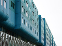 People stand in front of the Clinical Hospital Dubrava in Zagreb, Croatia, on April 28, 2023. The hospital ranks among the top medical facil...