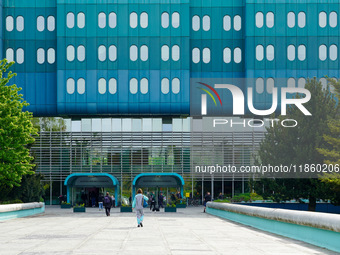 People stand in front of the Clinical Hospital Dubrava in Zagreb, Croatia, on April 28, 2023. The hospital ranks among the top medical facil...