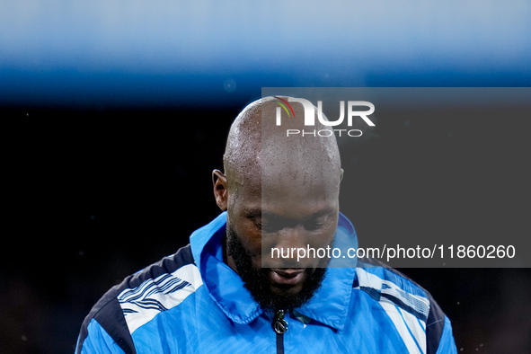 Romelu Lukaku of SSC Napoli looks down during the serie Serie A Enilive match between SSC Napoli and SS Lazio at Stadio Diego Armando Marado...