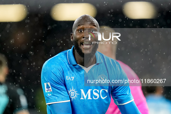 Romelu Lukaku of SSC Napoli reacts during the serie Serie A Enilive match between SSC Napoli and SS Lazio at Stadio Diego Armando Maradona o...