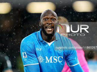 Romelu Lukaku of SSC Napoli reacts during the serie Serie A Enilive match between SSC Napoli and SS Lazio at Stadio Diego Armando Maradona o...