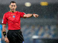 Referee Andrea Colombo gestures during the serie Serie A Enilive match between SSC Napoli and SS Lazio at Stadio Diego Armando Maradona on D...