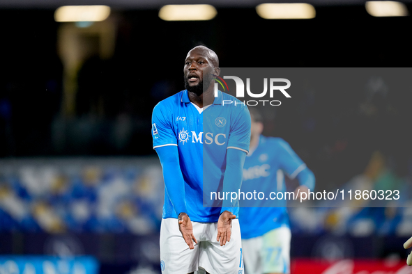 Romelu Lukaku of SSC Napoli reacts during the serie Serie A Enilive match between SSC Napoli and SS Lazio at Stadio Diego Armando Maradona o...