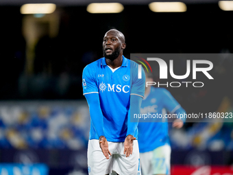 Romelu Lukaku of SSC Napoli reacts during the serie Serie A Enilive match between SSC Napoli and SS Lazio at Stadio Diego Armando Maradona o...