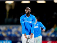 Romelu Lukaku of SSC Napoli reacts during the serie Serie A Enilive match between SSC Napoli and SS Lazio at Stadio Diego Armando Maradona o...