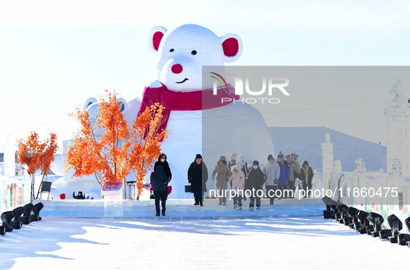 Tourists play at the Manzhouli ''Ice and Snow Nursery Rhyme'' theme park in Hulunbuir, Inner Mongolia, China, on December 12, 2024. 