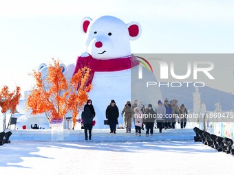 Tourists play at the Manzhouli ''Ice and Snow Nursery Rhyme'' theme park in Hulunbuir, Inner Mongolia, China, on December 12, 2024. (