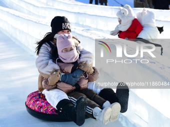 Tourists play at the Manzhouli ''Ice and Snow Nursery Rhyme'' theme park in Hulunbuir, Inner Mongolia, China, on December 12, 2024. (