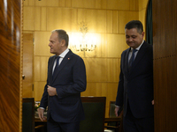 Polish Prime Minister Donald Tusk welcomes French President Emmanuel Macron in Warsaw, Poland, on December 11, 2024. (