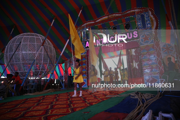 Circus artists perform during a show of the Ajanta Circus in Kolkata, India, on December 12, 2024. There are currently fewer than 30 circuse...