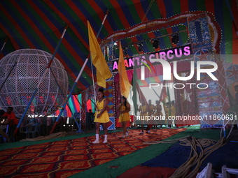 Circus artists perform during a show of the Ajanta Circus in Kolkata, India, on December 12, 2024. There are currently fewer than 30 circuse...