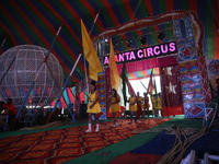 Circus artists perform during a show of the Ajanta Circus in Kolkata, India, on December 12, 2024. There are currently fewer than 30 circuse...