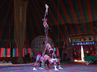 Circus artists perform during a show of the Ajanta Circus in Kolkata, India, on December 12, 2024. There are currently fewer than 30 circuse...