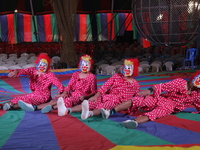 Clowns perform during a show of the Ajanta Circus in Kolkata, India, on December 12, 2024. There are currently fewer than 30 circuses operat...