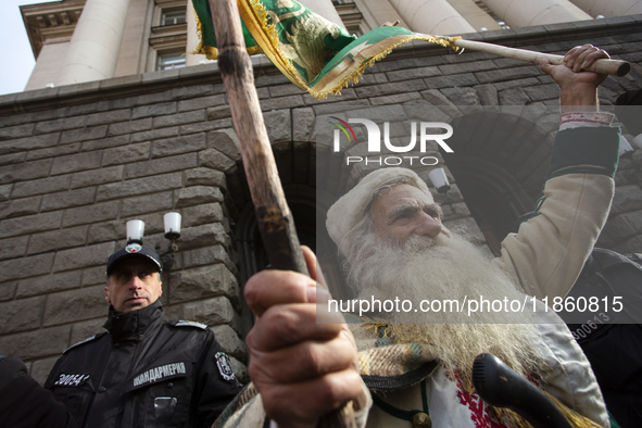 Protesters in Sofia, Bulgaria, on December 12, 2024, defend Bulgarian livestock farming. They do not trust the Bulgarian Food Safety Agency,...