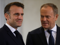 In Warsaw, Poland, on December 12, 2024, President of the French Republic Emmanuel Macron meets with Prime Minister of Poland Donald Tusk at...