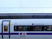 The sleek and modern ICE 517 train waits at Munich Pasing Station in Munich, Germany, on November 23, 2024. . (