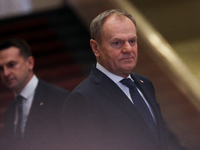 In Warsaw, Poland, on December 12, 2024, Prime Minister of Poland Donald Tusk meets with President of the French Republic Emmanuel Macron at...