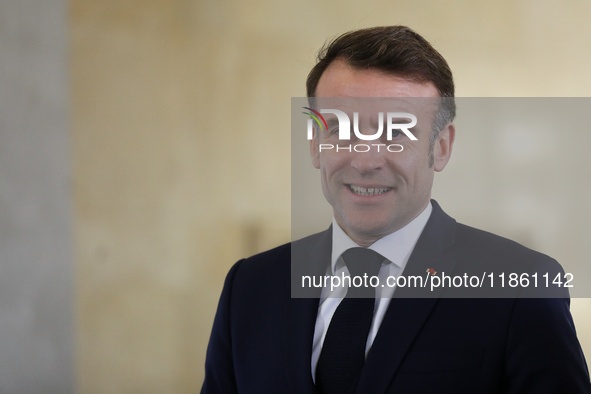 French President Emmanuel Macron meets with Polish Prime Minister Donald Tusk at the Chancellery of the Prime Minister in Warsaw, Poland, on...