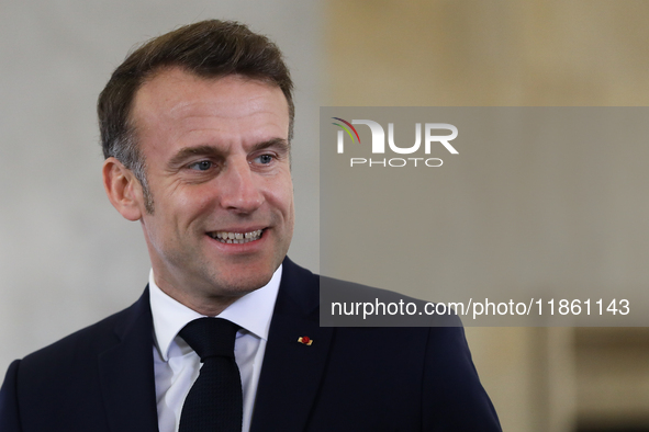 French President Emmanuel Macron meets with Polish Prime Minister Donald Tusk at the Chancellery of the Prime Minister in Warsaw, Poland, on...