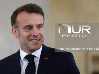 French President Emmanuel Macron meets with Polish Prime Minister Donald Tusk at the Chancellery of the Prime Minister in Warsaw, Poland, on...