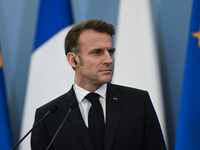 WARSAW, POLAND - DECEMBER 12:
French President Emmanuel Macron during a joint press conference with Polish Prime Minister Donald Tusk at the...