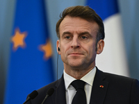 WARSAW, POLAND - DECEMBER 12:
French President Emmanuel Macron during a joint press conference with Polish Prime Minister Donald Tusk at the...