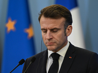 WARSAW, POLAND - DECEMBER 12:
French President Emmanuel Macron during a joint press conference with Polish Prime Minister Donald Tusk at the...