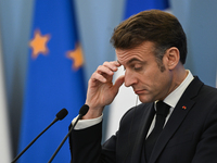 WARSAW, POLAND - DECEMBER 12:
French President Emmanuel Macron during a joint press conference with Polish Prime Minister Donald Tusk at the...