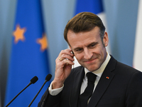 WARSAW, POLAND - DECEMBER 12:
French President Emmanuel Macron during a joint press conference with Polish Prime Minister Donald Tusk at the...