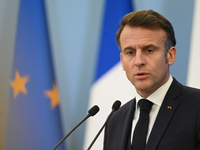 WARSAW, POLAND - DECEMBER 12:
French President Emmanuel Macron during a joint press conference with Polish Prime Minister Donald Tusk at the...